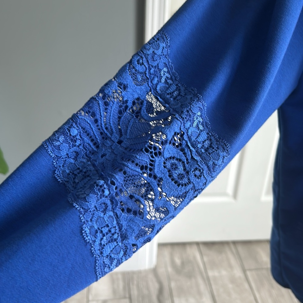 Moa Moa Royal Blue Lace Accent Blouse - Picture 3 of 7
